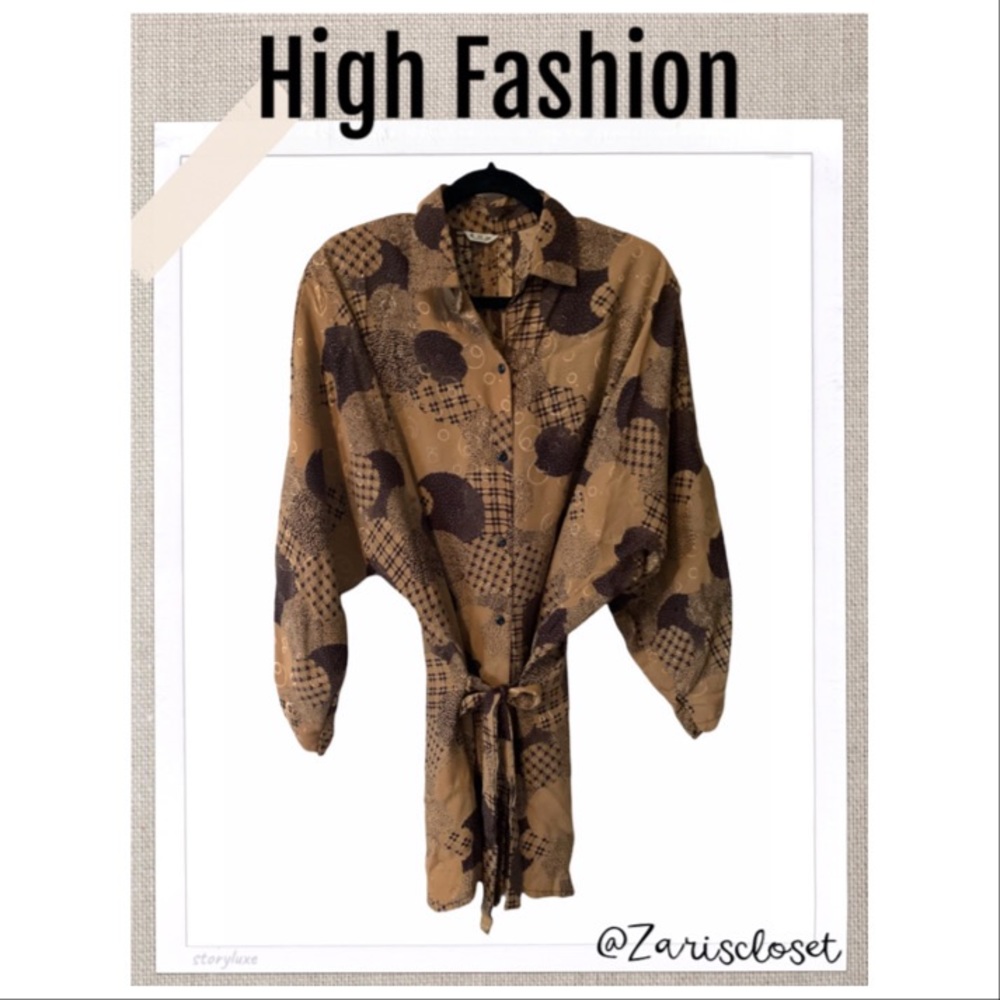 Flash Sale High Fashion Blouse Women Vintage Oversized Metallic Print Size XL